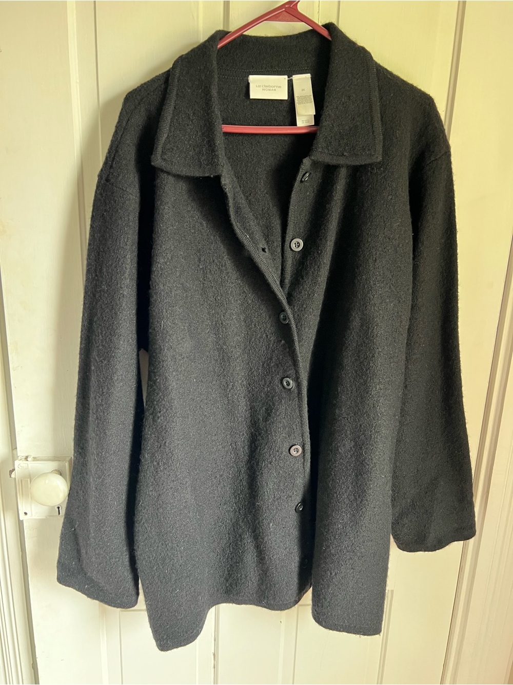 Liz Claiborne Black Button-Front Light Wool Cover Size 2XL